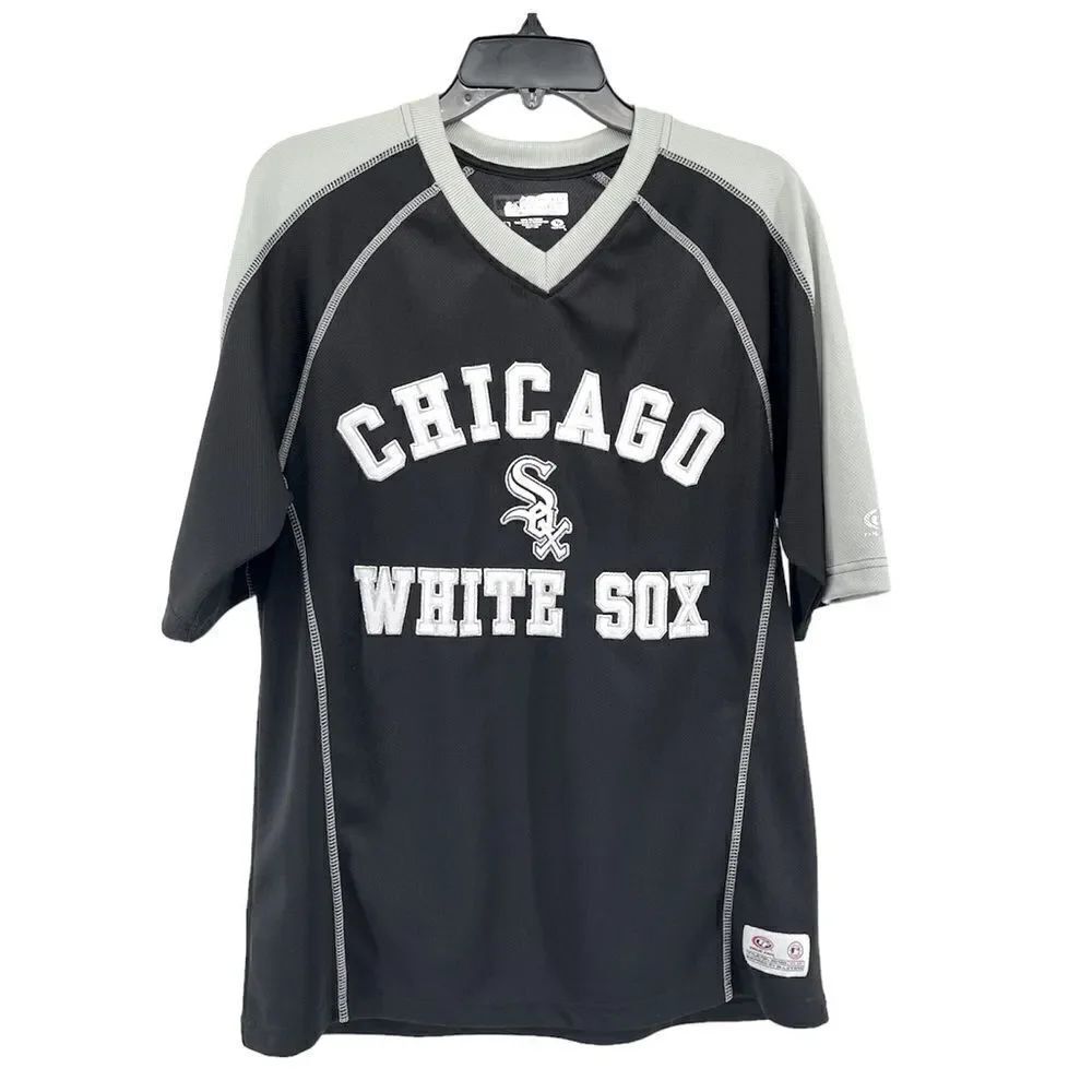 True Fan Men’s MLB Chicago White Sox Black Gray Short Sleeve Pullover Top Large